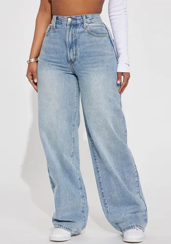 Women's High Waist Casual Straight Denim Pants