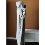 Women Long Loose Cardigan Hooded Twisted Sweater Coat