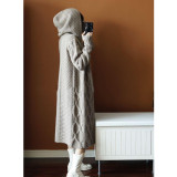 Women Long Loose Cardigan Hooded Twisted Sweater Coat