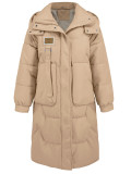 Women's Autumn Winter Long Sleeve Warm Hooded Cotton-Padded Long Coat