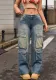 Women Retro Nostalgic Washed Street Cargo Denim Pant
