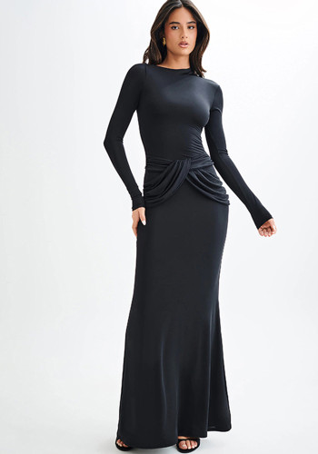 Women Fall Slash Shoulder Solid Maxi Dress