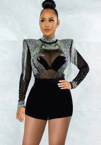 Women sexy See-Through Mesh Beaded Romper
