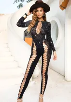 Women rhinestone one-piece mesh Beaded Bodystocking sexy lingerie