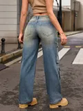 Women Retro Nostalgic Washed Street Cargo Denim Pant