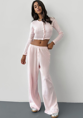 Women solid elastic waist hole material knitting Pant