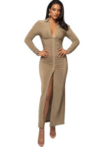 Women Sexy Solid Shirt Dress
