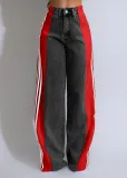 Summer Fashion Patchwork Three Stripes Wide Leg Denim Pants Women's Casual High Waist Stretch Straight Jeans