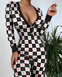 Women's Fashion Printed Long Sleeve Jumpsuit Sleep Onesie Pajamas