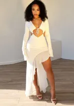 Summer Sexy Women's Clothing Long Sleeve V-Neck Lace-Up Long Dress