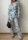 Women's Autumn Printed Long Sleeve Belt Top Loose Wide Leg Pants Fashion Two Piece Set