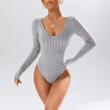Autumn Winter Knitting V-Neck Women's Tight Fitting Long-Sleeved Bodysuit