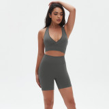 Seamless Knitting High Stretch Tight Fitting Sexy Yoga Suit Cross Tank Bra Running Fitness Shorts Two-Piece Set