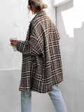 Autumn Winter Houndstooth Woolen Coat