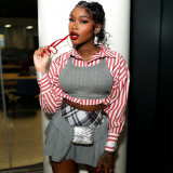 Women's Clothing Turndown Collar Autumn Winter Striped Two-Piece Long Sleeve Shirt
