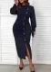 Women's Sexy Plus Size Solid Color Long Sleeve Button Long Dress