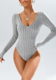 Autumn Winter Knitting V-Neck Women's Tight Fitting Long-Sleeved Bodysuit