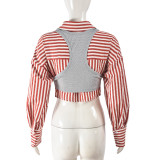 Women's Clothing Turndown Collar Autumn Winter Striped Two-Piece Long Sleeve Shirt