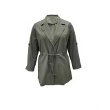 Plus Size Women's Autumn Winter Solid Turndown Collar Long Sleeve Button Long Casual Windbreaker Coat
