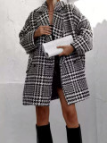 Autumn Winter Houndstooth Woolen Coat