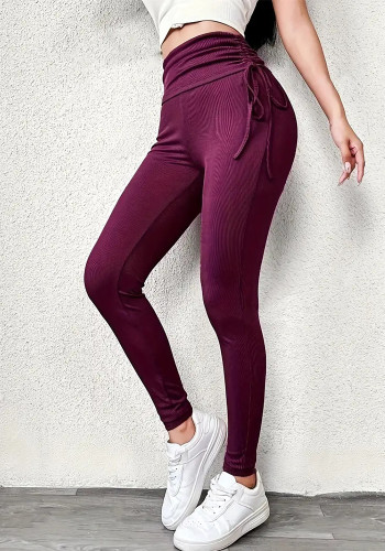 Women's High Waist Butt Lift Ribbed Plus Size Solid Sports Yoga Pants Casual Leggings
