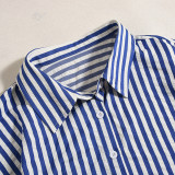 Women's Clothing Turndown Collar Autumn Winter Striped Two-Piece Long Sleeve Shirt