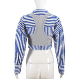 Women's Clothing Turndown Collar Autumn Winter Striped Two-Piece Long Sleeve Shirt