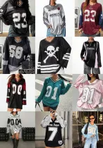 Digital Printing Loose Long-Sleeved T-Shirt Women's Pullover V-Neck Casual Top