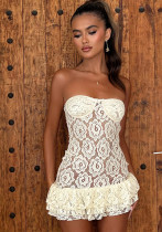 Summer Women's Clothing Solid Color Strapless See-Through Lace Dress