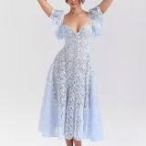 Women Spring Autumn Lace Ruffle Sleeve Casual Loose Party Dress