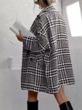 Autumn Winter Houndstooth Woolen Coat
