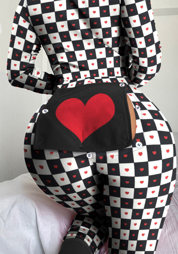 Women's Fashion Printed Long Sleeve Jumpsuit Sleep Onesie Pajamas