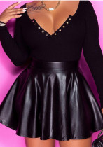 Women's Sexy Solid Color PU Leather Women's Mini Skirt