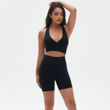 Seamless Knitting High Stretch Tight Fitting Sexy Yoga Suit Cross Tank Bra Running Fitness Shorts Two-Piece Set