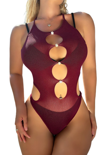 Solid Color Hollow Bodysuit Sexy Lingerie