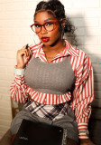 Women's Clothing Turndown Collar Autumn Winter Striped Two-Piece Long Sleeve Shirt