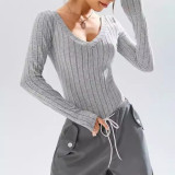 Autumn Winter Knitting V-Neck Women's Tight Fitting Long-Sleeved Bodysuit