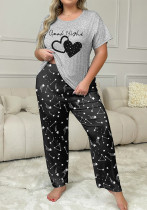 Women's Home Clothes Plus Size Pajamas Short Sleeve Two-Piece Pants Set