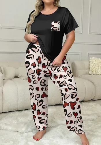 Women's Home Clothes Heart Print Short Sleeve Pants Set Plus Size Pajamas