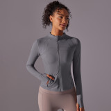 Women sports zipper Stand Collar yoga jacket sports running fitness long-sleeved Top