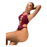 Solid Color Hollow Bodysuit Sexy Lingerie