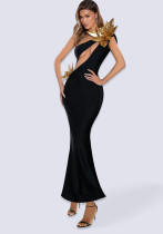 Women Sexy Formal Party One Shoulder Hollow Flower Bandage Dress
