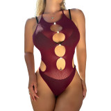 Solid Color Hollow Bodysuit Sexy Lingerie