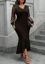 Plus Size Women v-neck sexy Bodycon lace Patchwork fishtail skirt