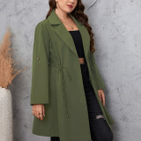 Plus Size Women's Autumn Winter Solid Turndown Collar Long Sleeve Button Long Casual Windbreaker Coat