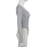 Autumn Winter Knitting V-Neck Women's Tight Fitting Long-Sleeved Bodysuit