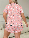 Plus Size Pajamas Summer Heart Print Print Short Sleeve Shorts Set Women's Home Clothes