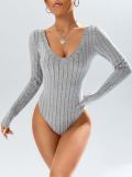 Autumn Winter Knitting V-Neck Women's Tight Fitting Long-Sleeved Bodysuit