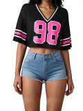 Women short-sleeved Round Neck Casual sports v-neck Top