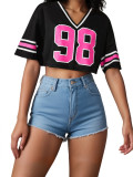 Women short-sleeved Round Neck Casual sports v-neck Top